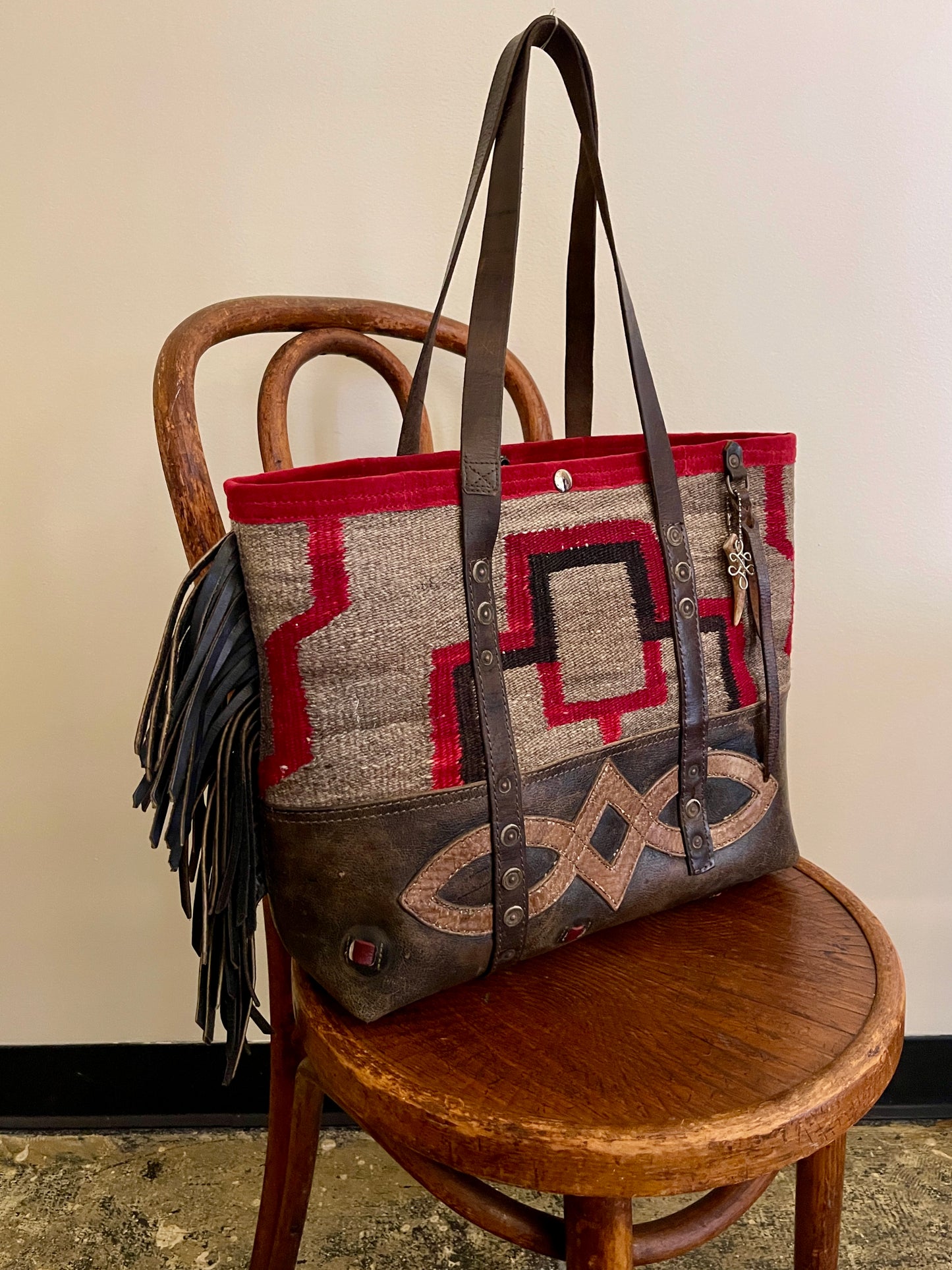 Fringed Navajo Tote x Vintage Leather
