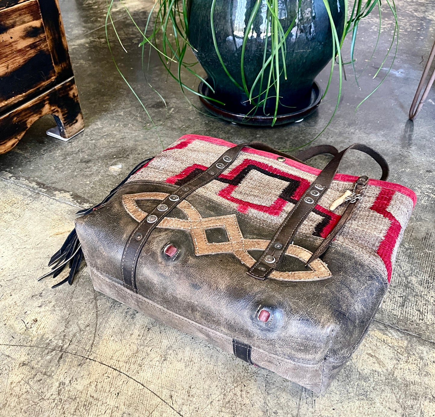 Fringed Navajo Tote x Vintage Leather