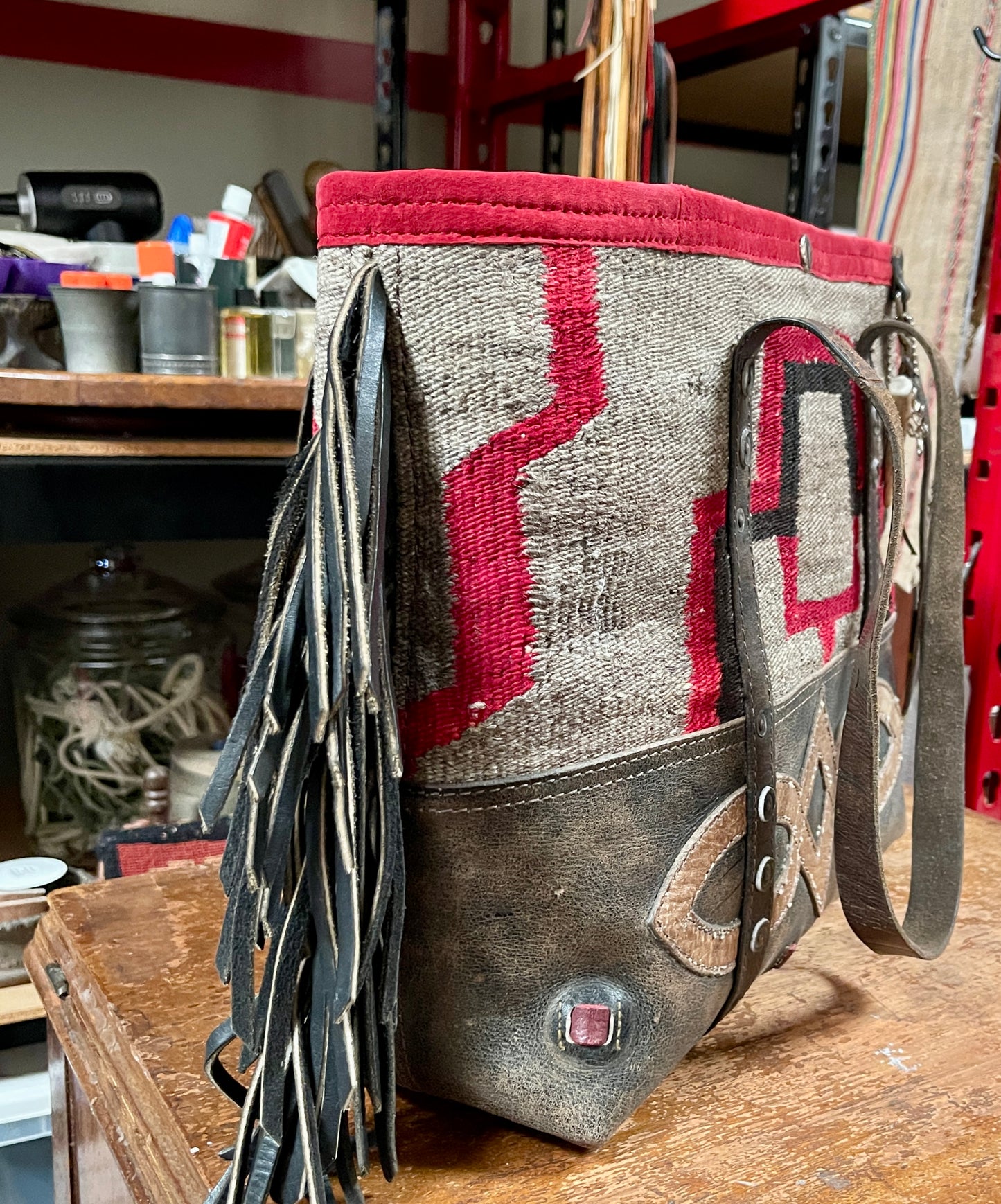 Fringed Navajo Tote x Vintage Leather