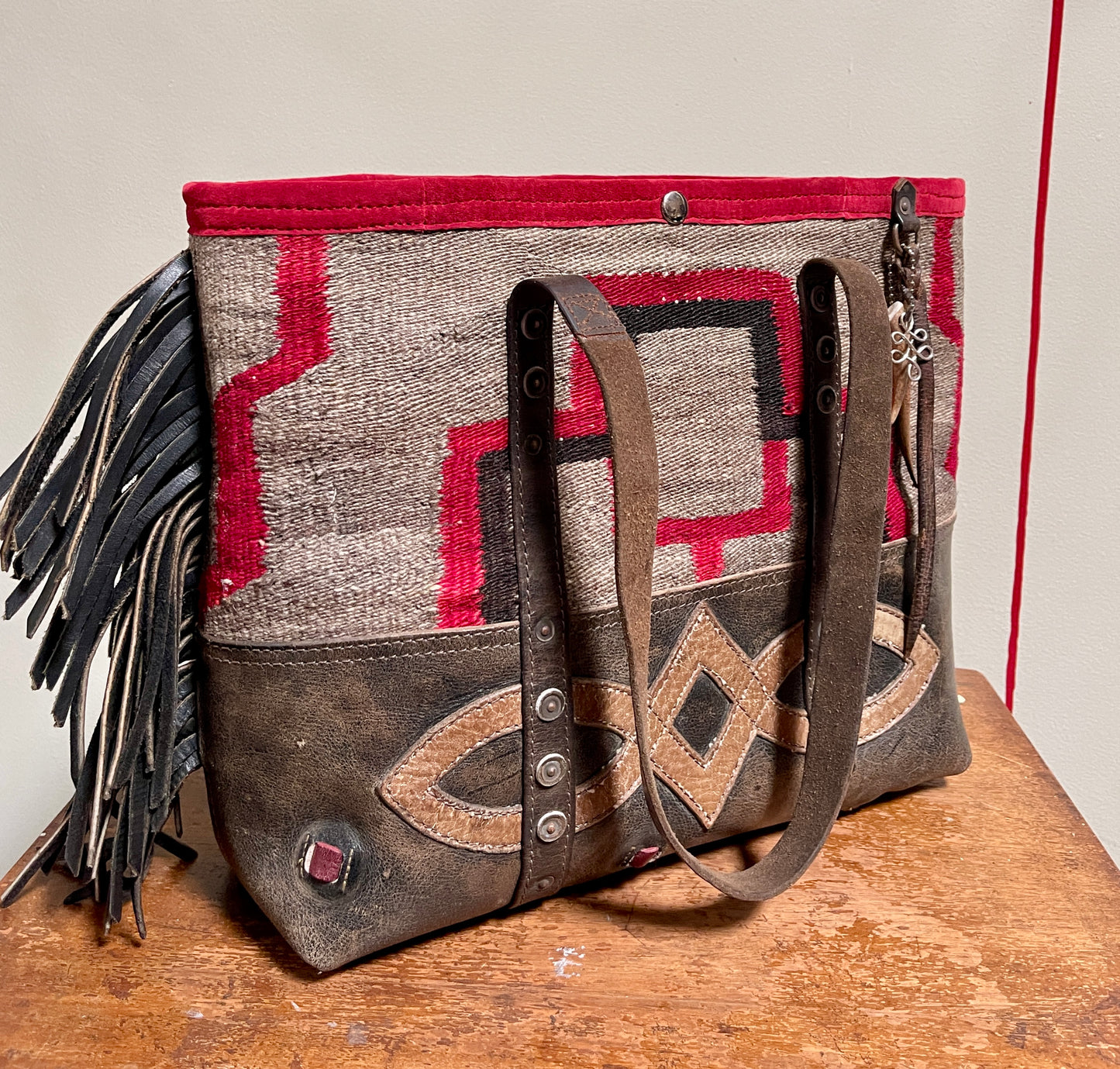 Fringed Navajo Tote x Vintage Leather