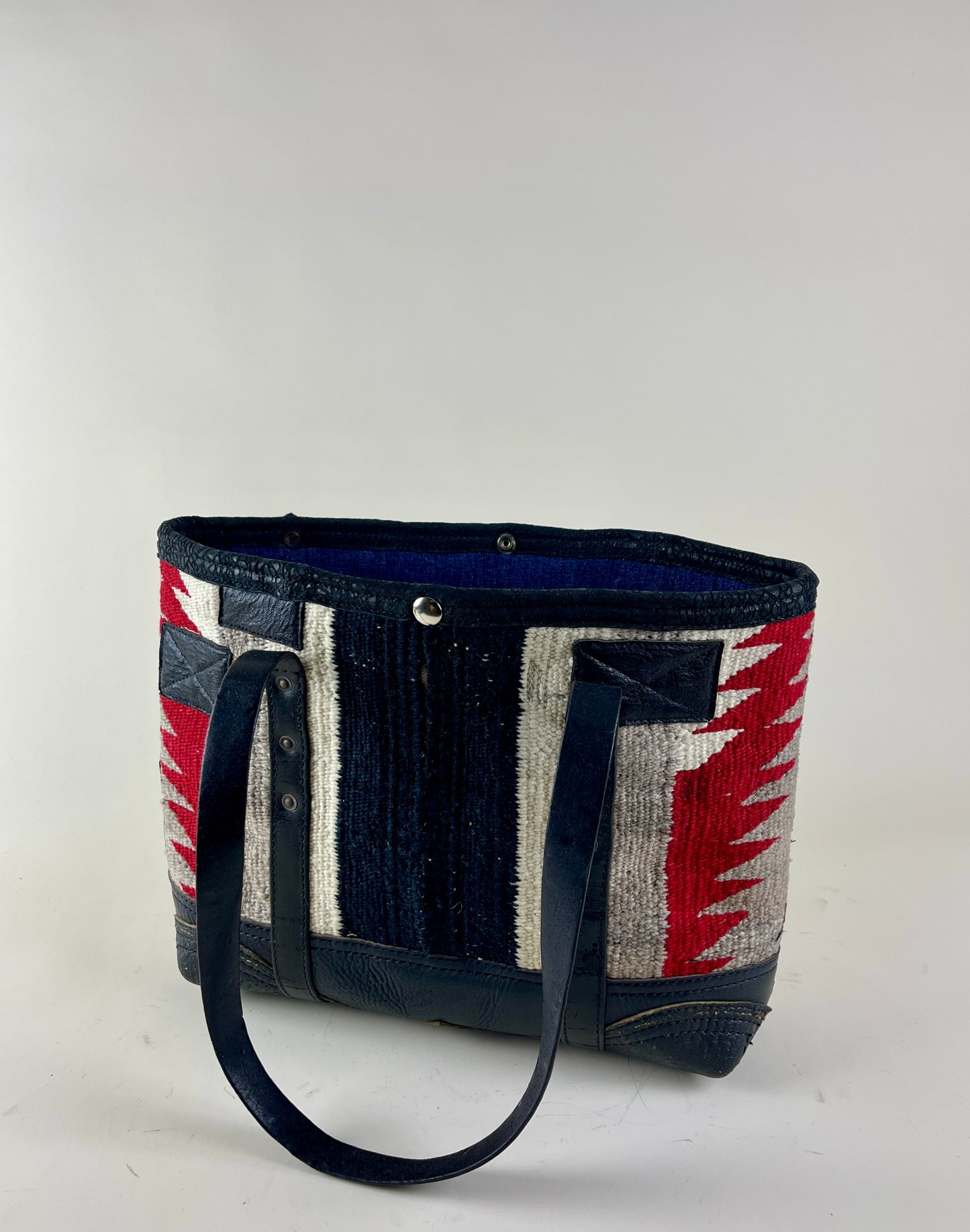 Compact Blk/Red/Cream Navajo Tote x Vintage Leather