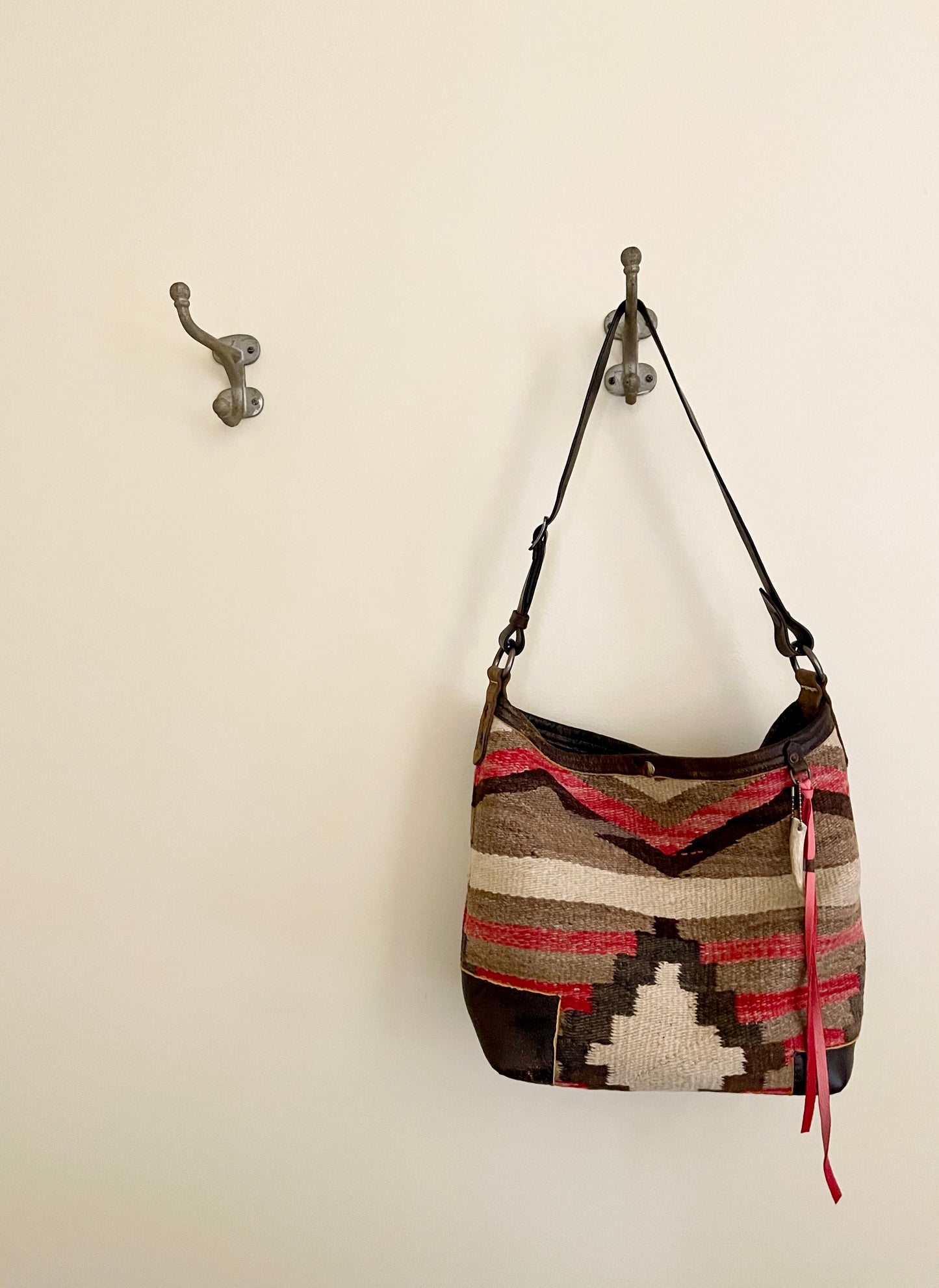 Navajo Weaving x Leather Deep Hobo Bag