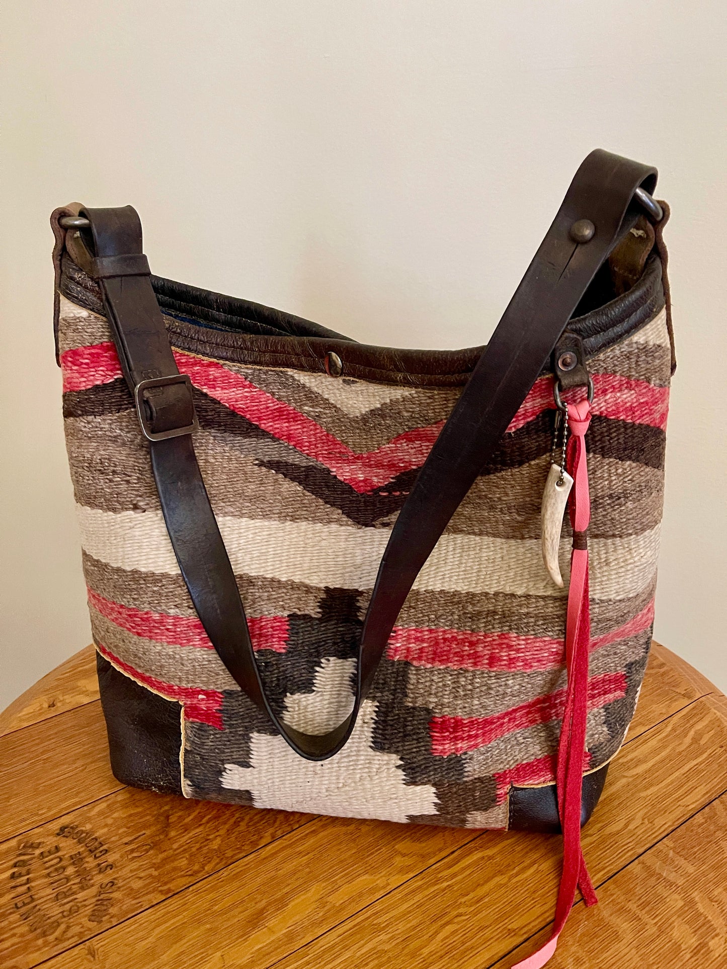 Navajo Weaving x Leather Deep Hobo Bag