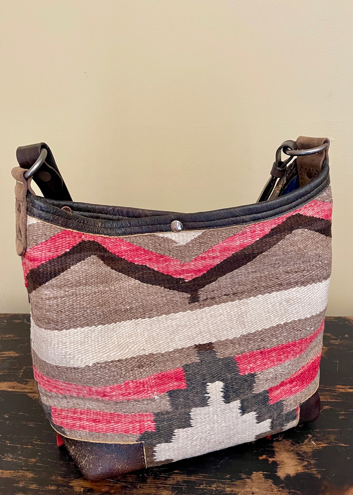 Navajo Weaving x Leather Deep Hobo Bag