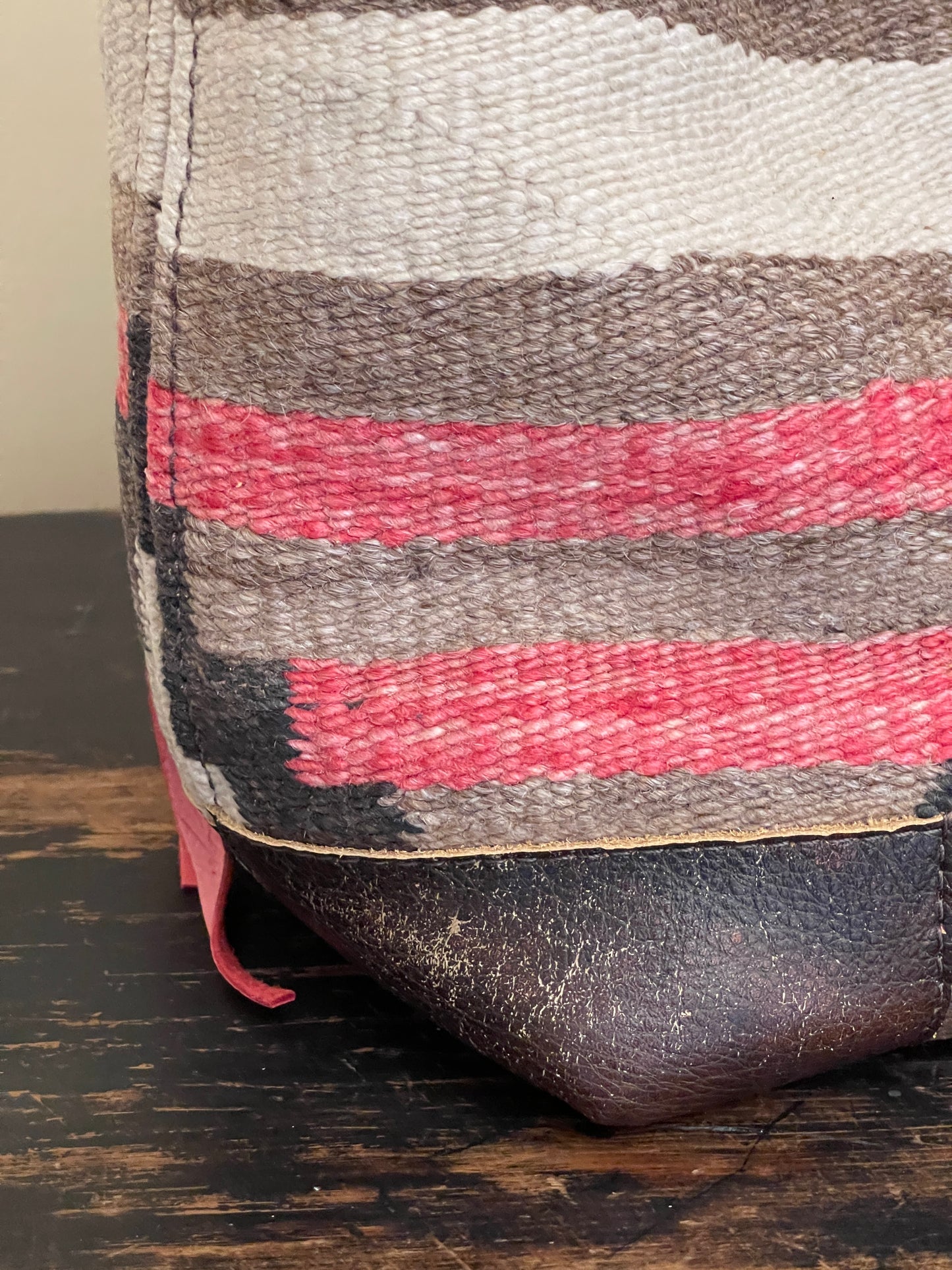 Navajo Weaving x Leather Deep Hobo Bag