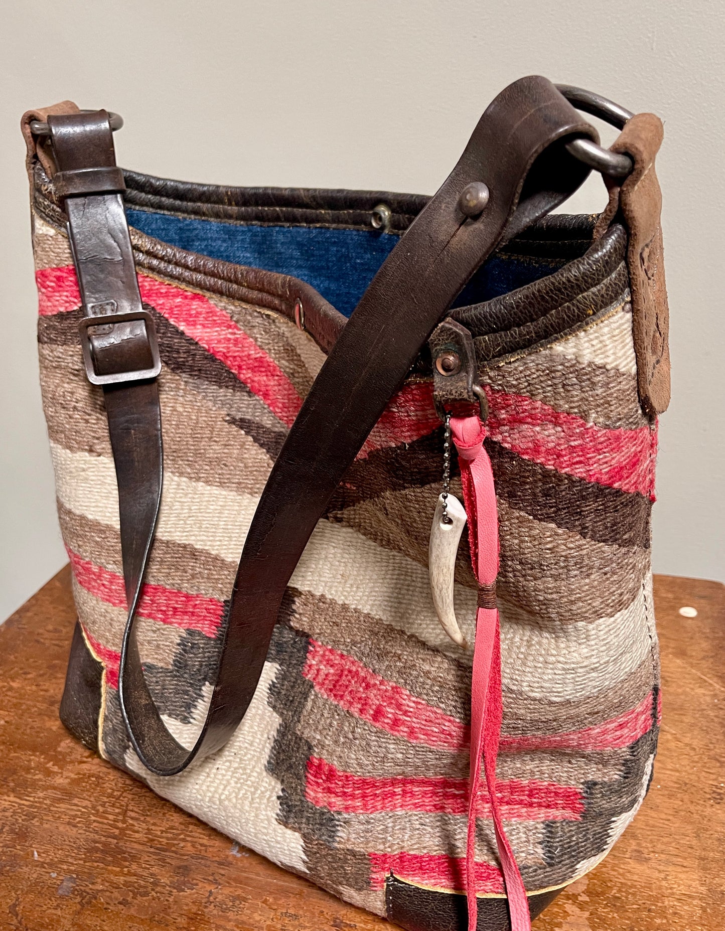 Navajo Weaving x Leather Deep Hobo Bag
