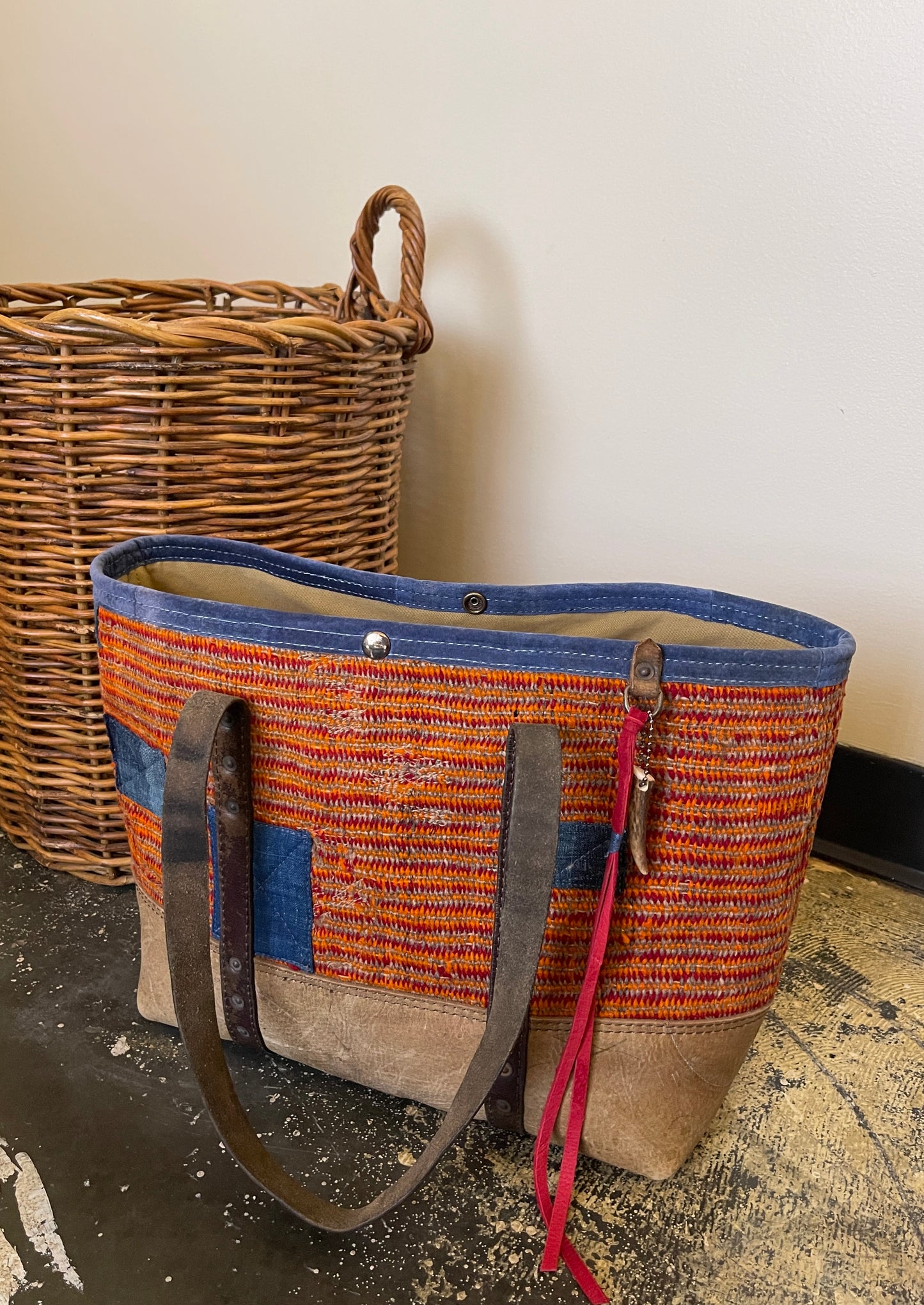 Twill Weave Navajo x Vintage Leather Tote