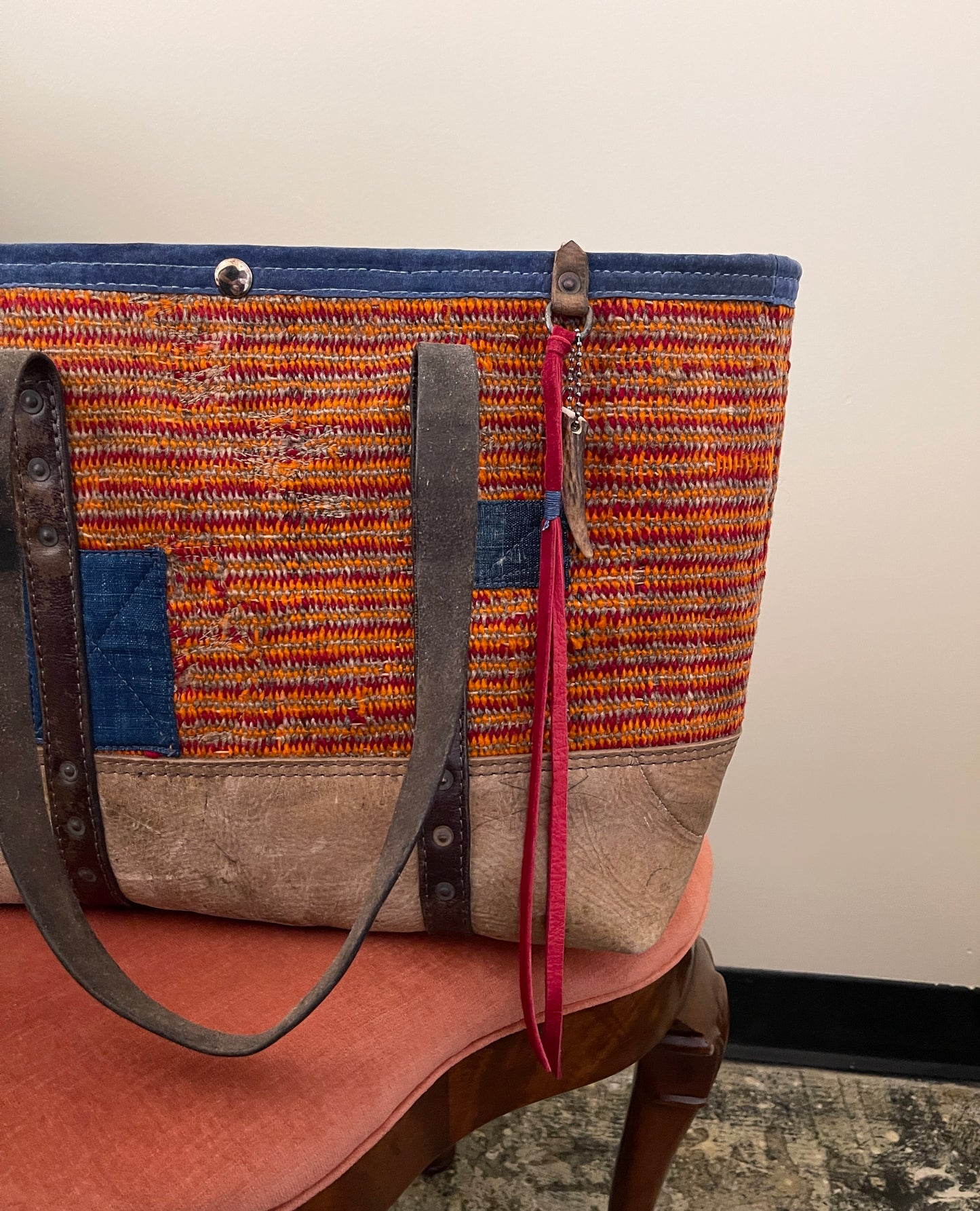 Twill Weave Navajo x Vintage Leather Tote