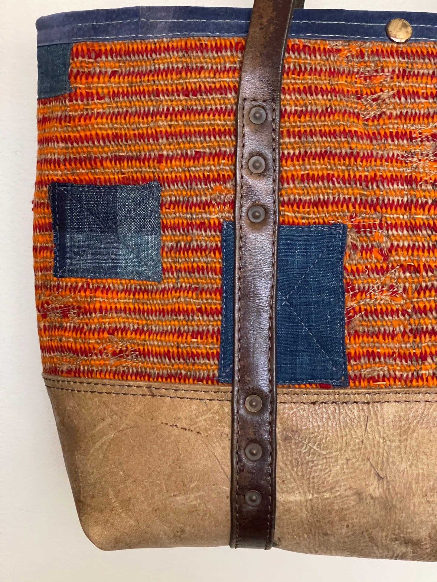 Twill Weave Navajo x Vintage Leather Tote