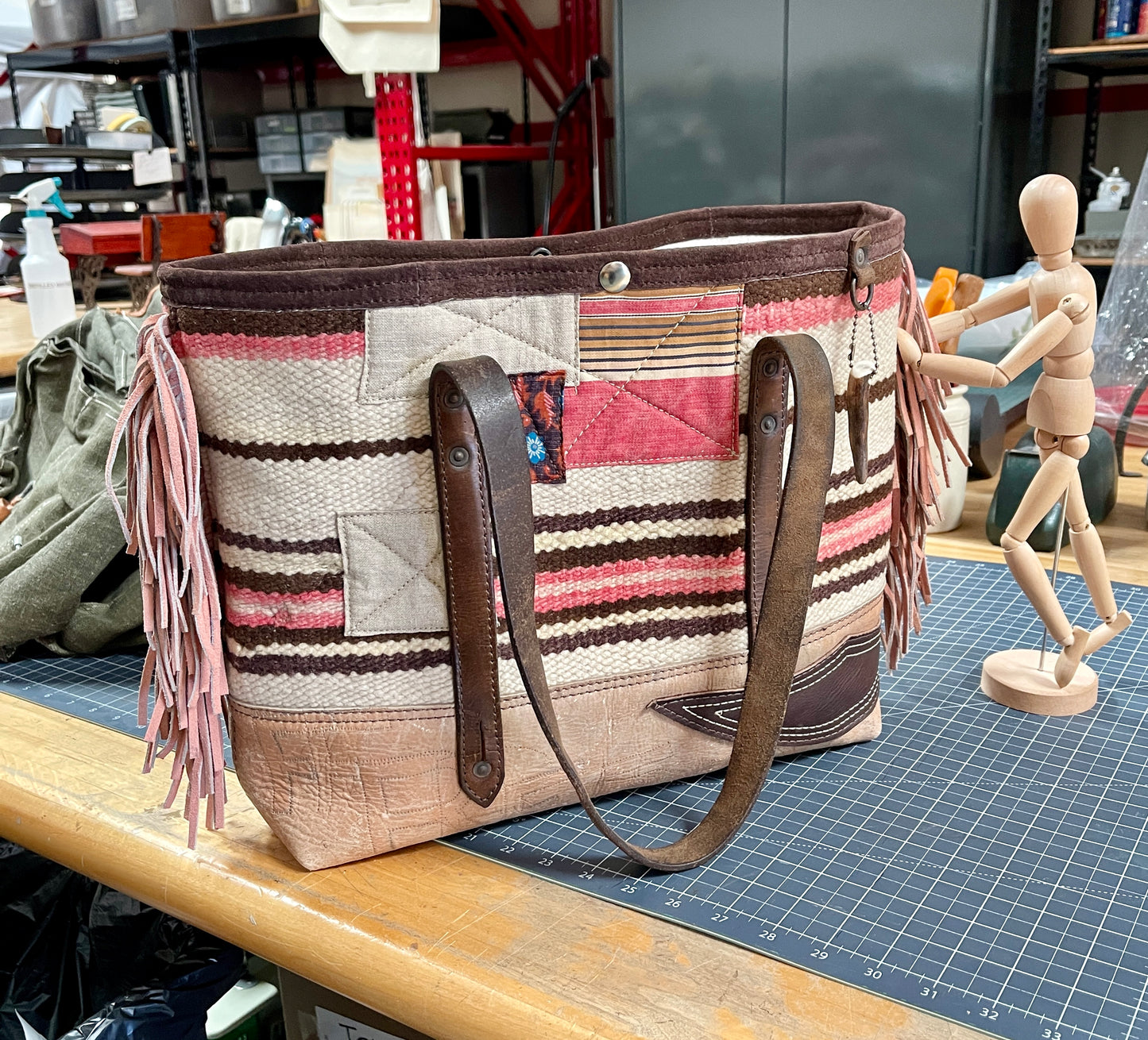 Tote - Navajo Saddle Blanket Weaving x Vintage Leather