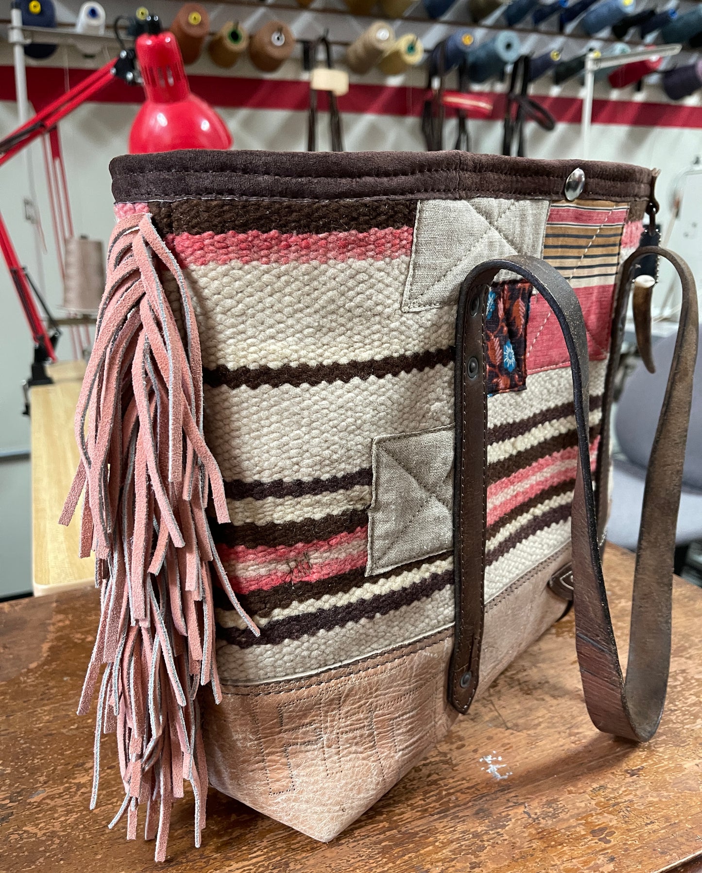 Tote - Navajo Saddle Blanket Weaving x Vintage Leather