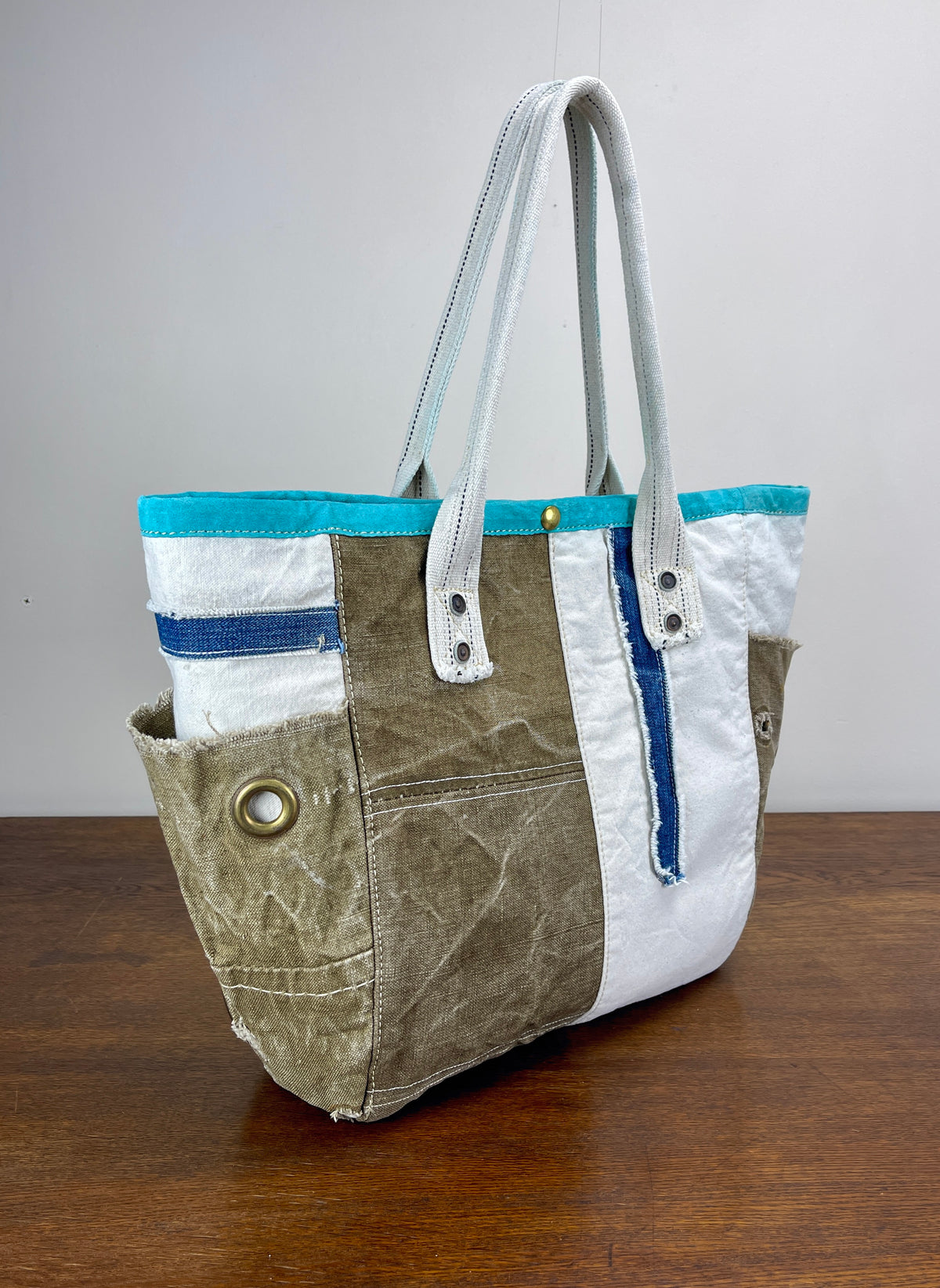 Utility Vintage Canvas Tote x Turquoise Binding
