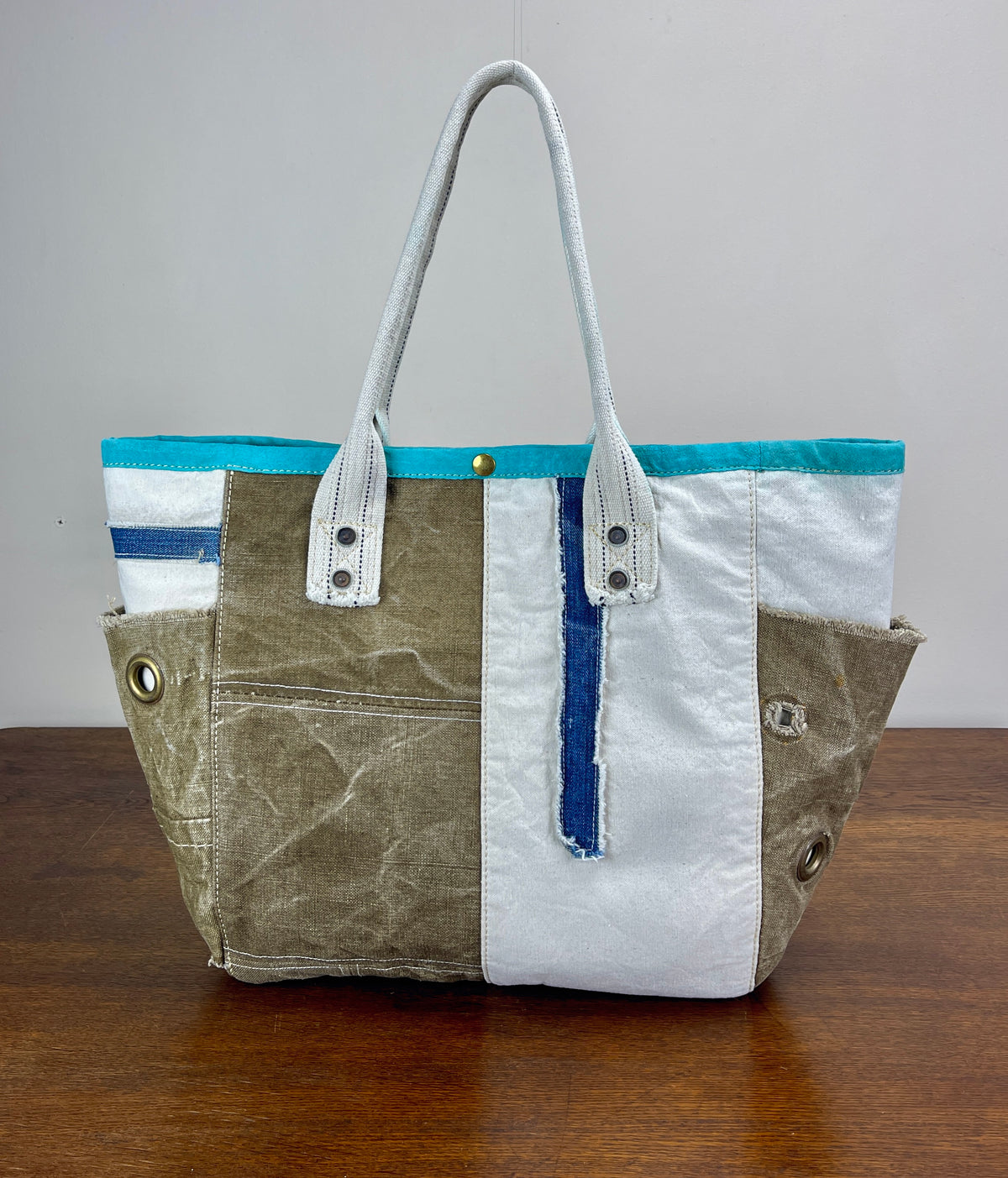 Utility Vintage Canvas Tote x Turquoise Binding