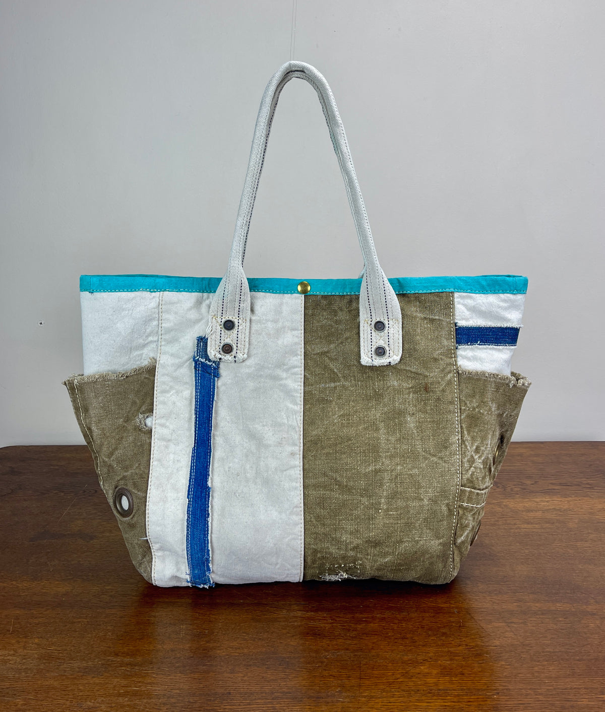 Utility Vintage Canvas Tote x Turquoise Binding