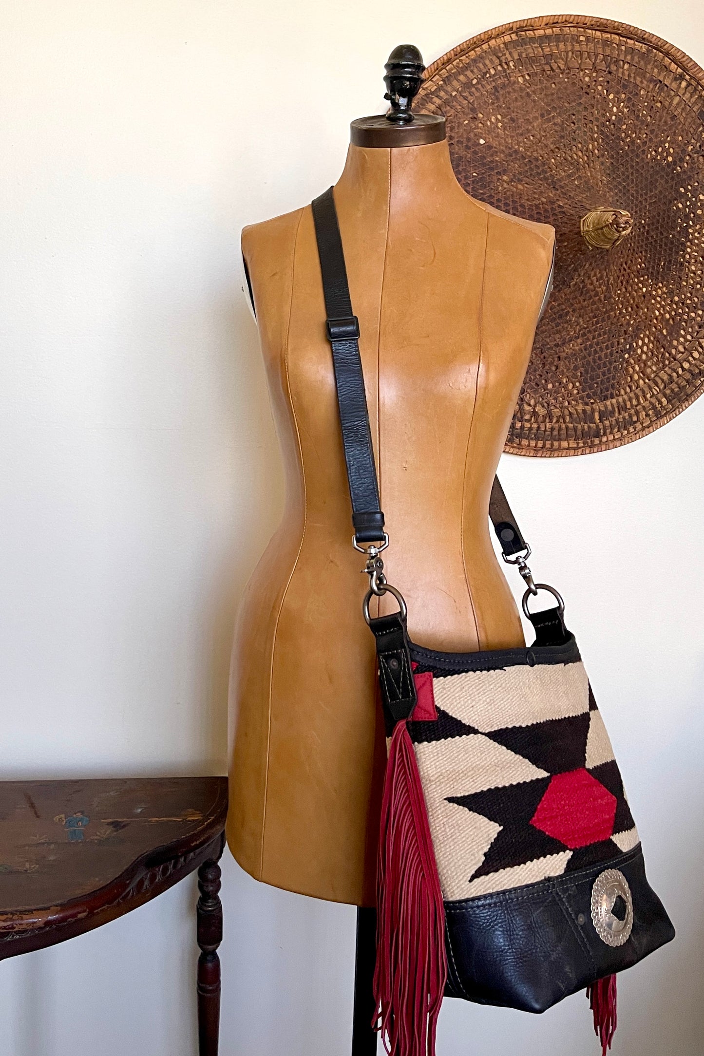 Bucket - Vintage Navajo x Leather - Fringed with Concho
