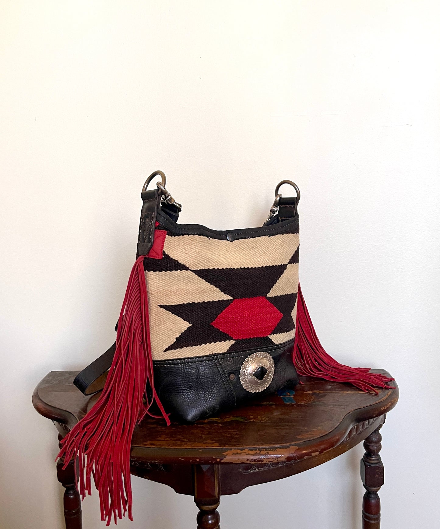 Bucket - Vintage Navajo x Leather - Fringed with Concho