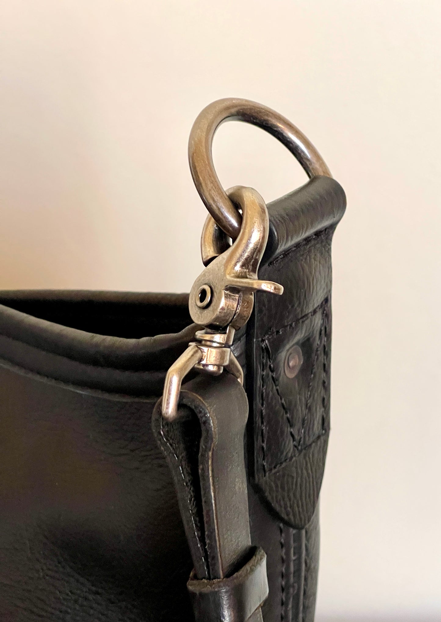 Bucket - Vintage Black Leather - Fringed with Concho