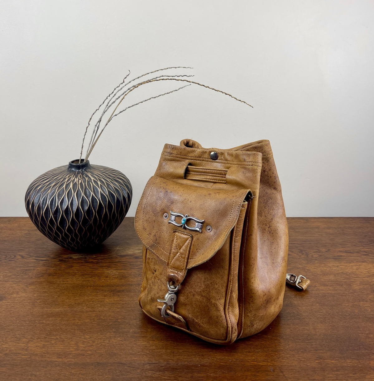 Vintage Leather Rucksack -- Sterling x Turquoise Concho