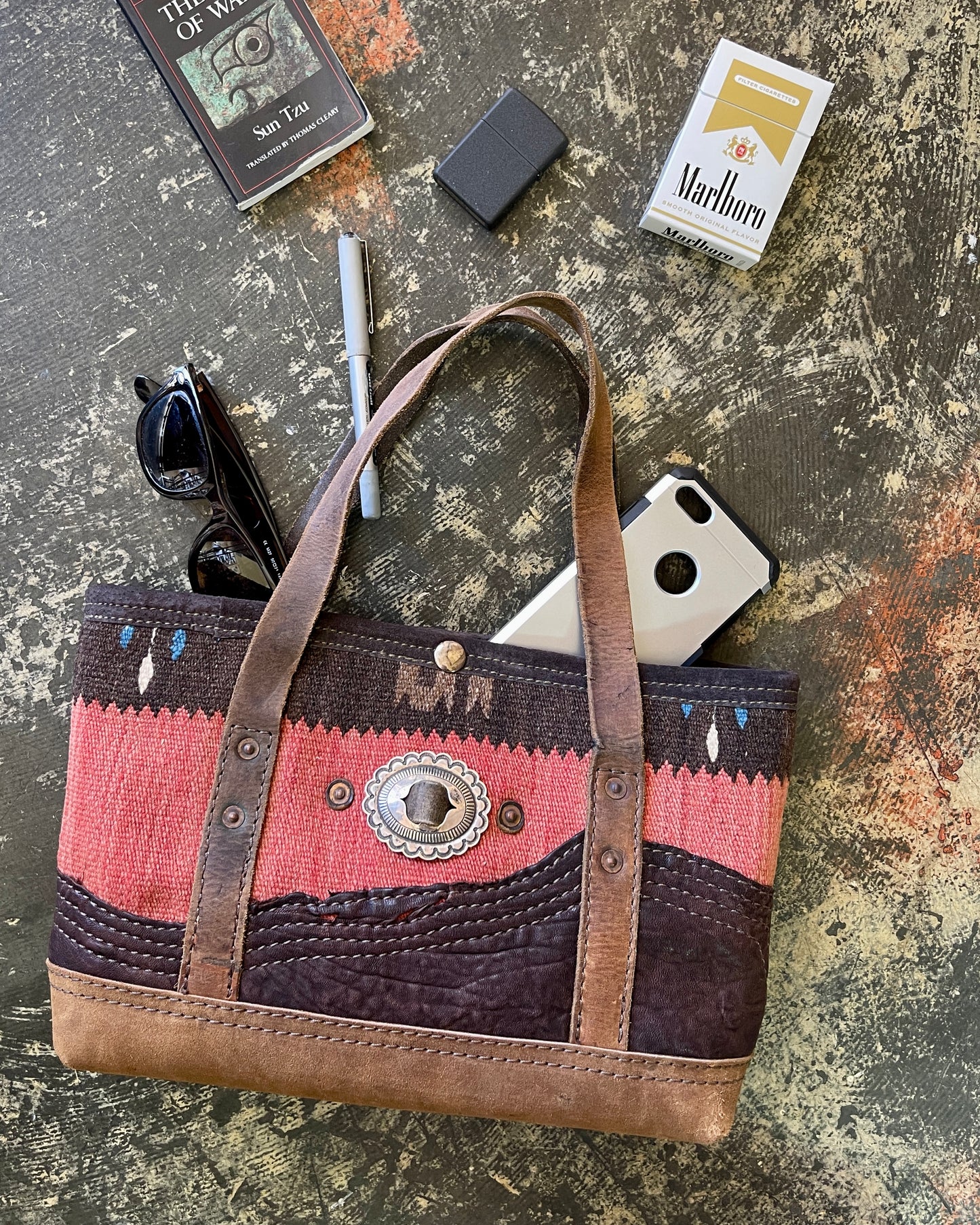 Tiny Tote - Taxcoco Weaving x Leather with Conchos