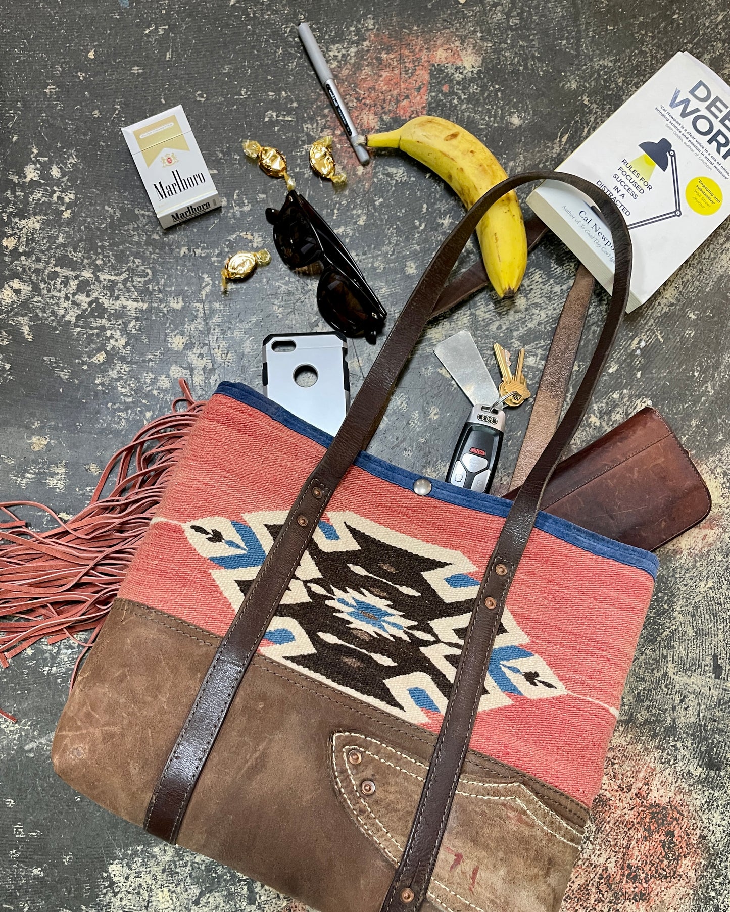 Tote - Taxcoco Weaving x Chaps Leather - with Fringe