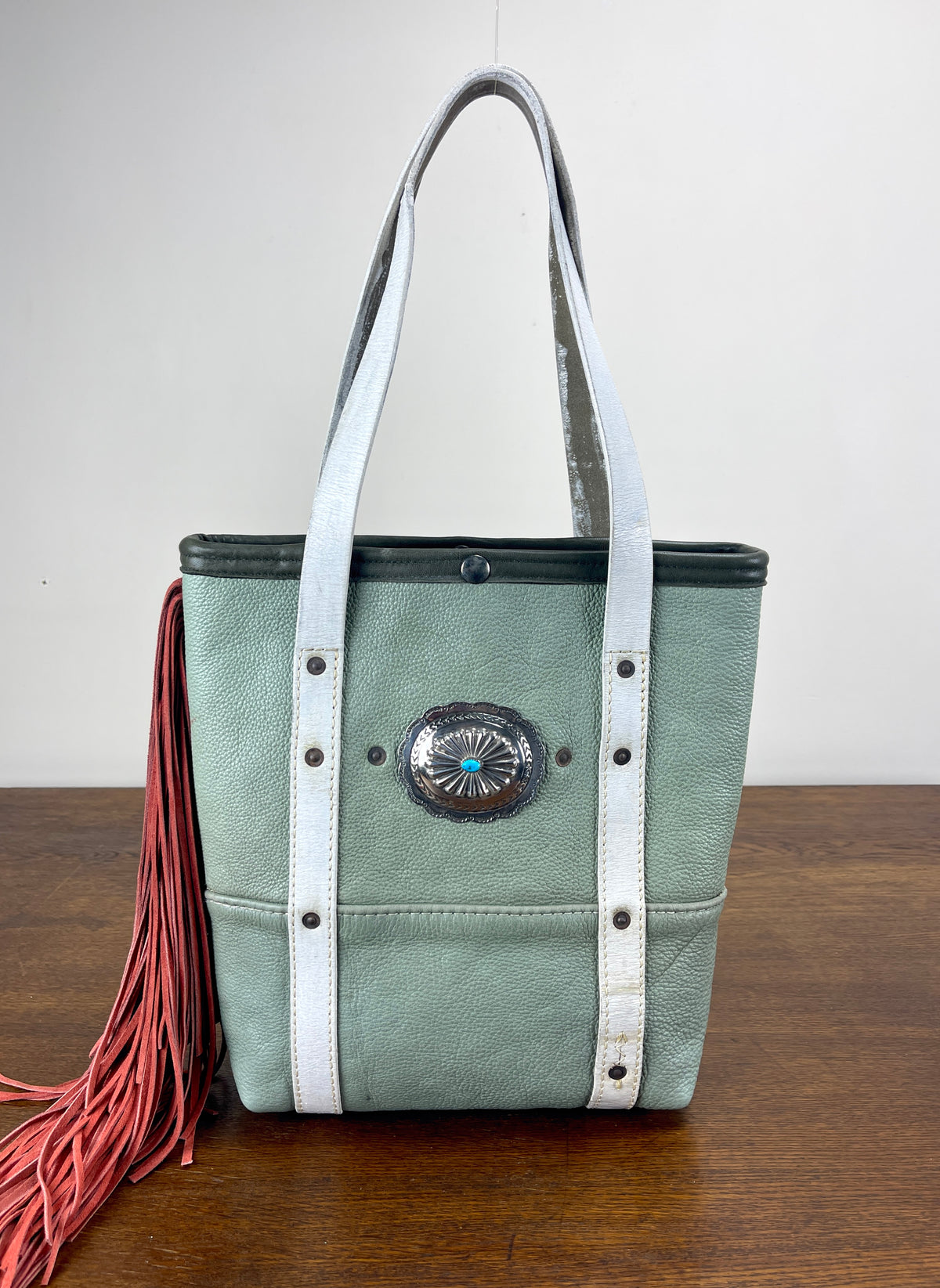 Fringed Vintage Leather Mini Tote - Dusty Rose