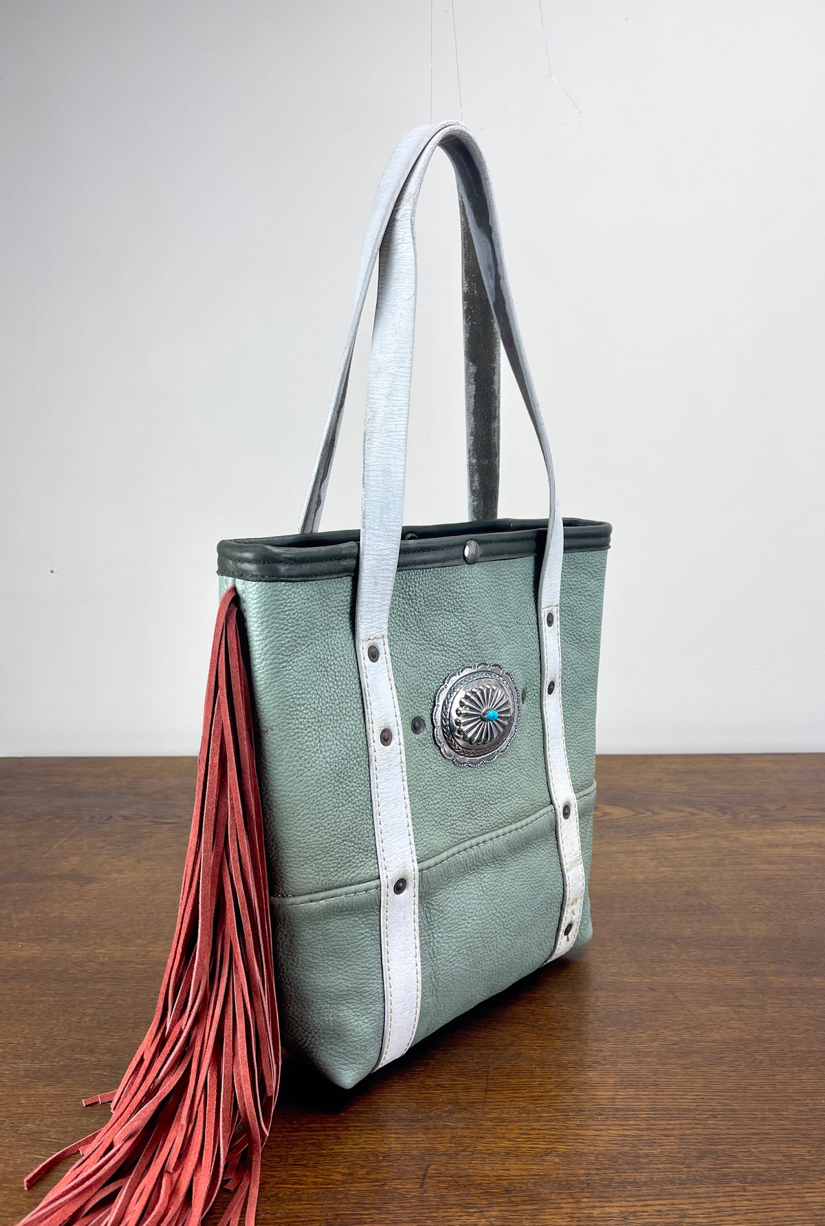 Fringed Vintage Leather Mini Tote - Dusty Rose