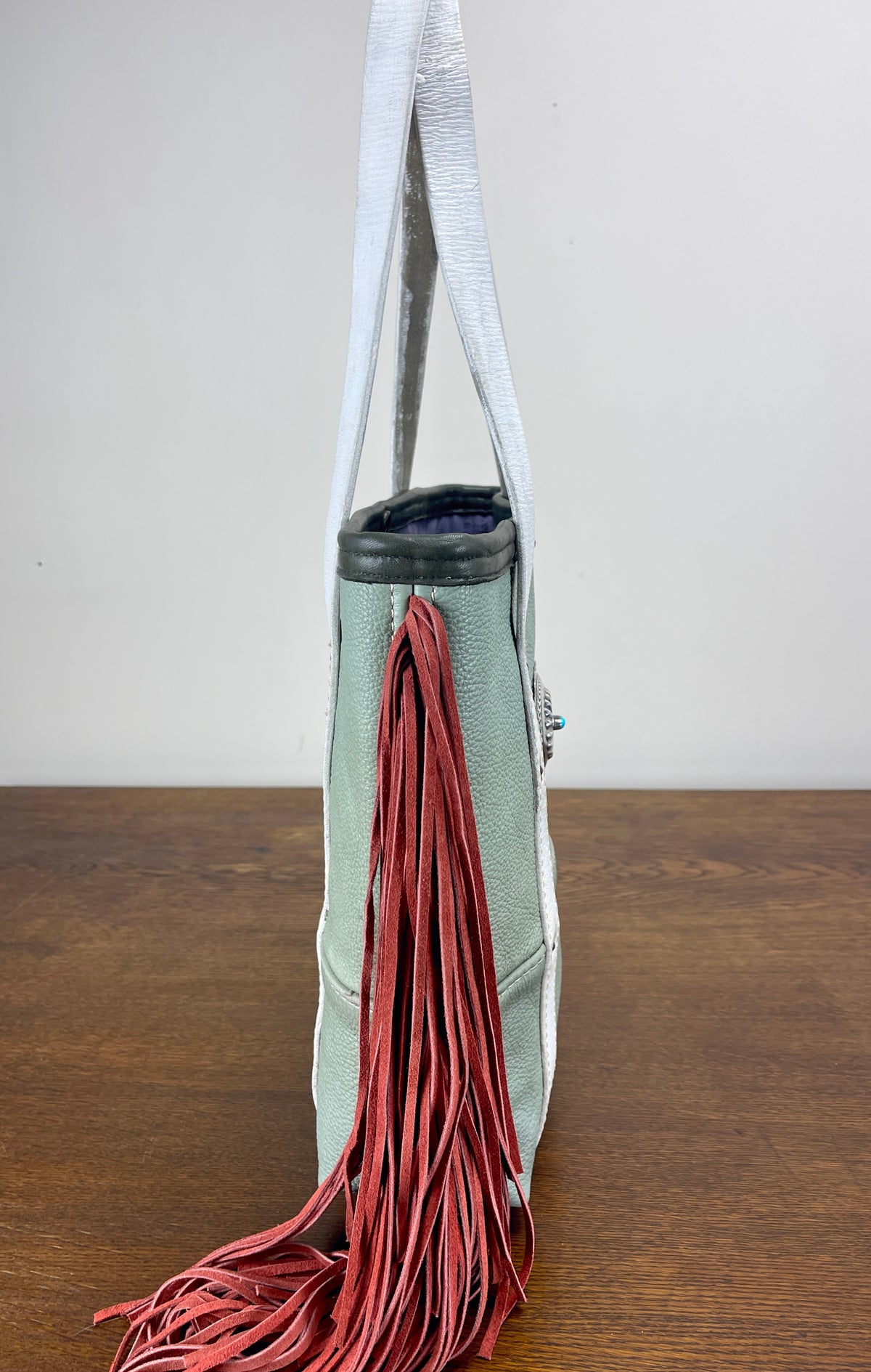 Fringed Vintage Leather Mini Tote - Dusty Rose