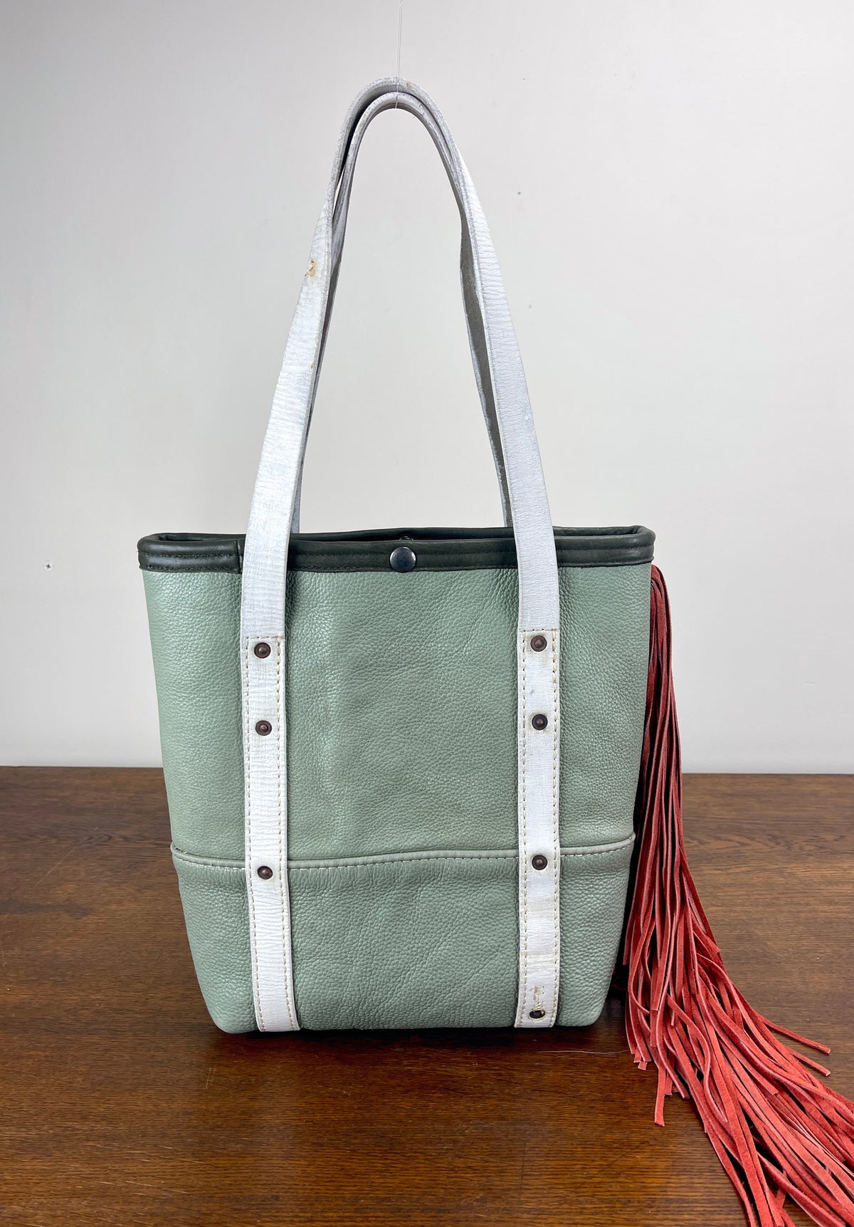Fringed Vintage Leather Mini Tote - Dusty Rose