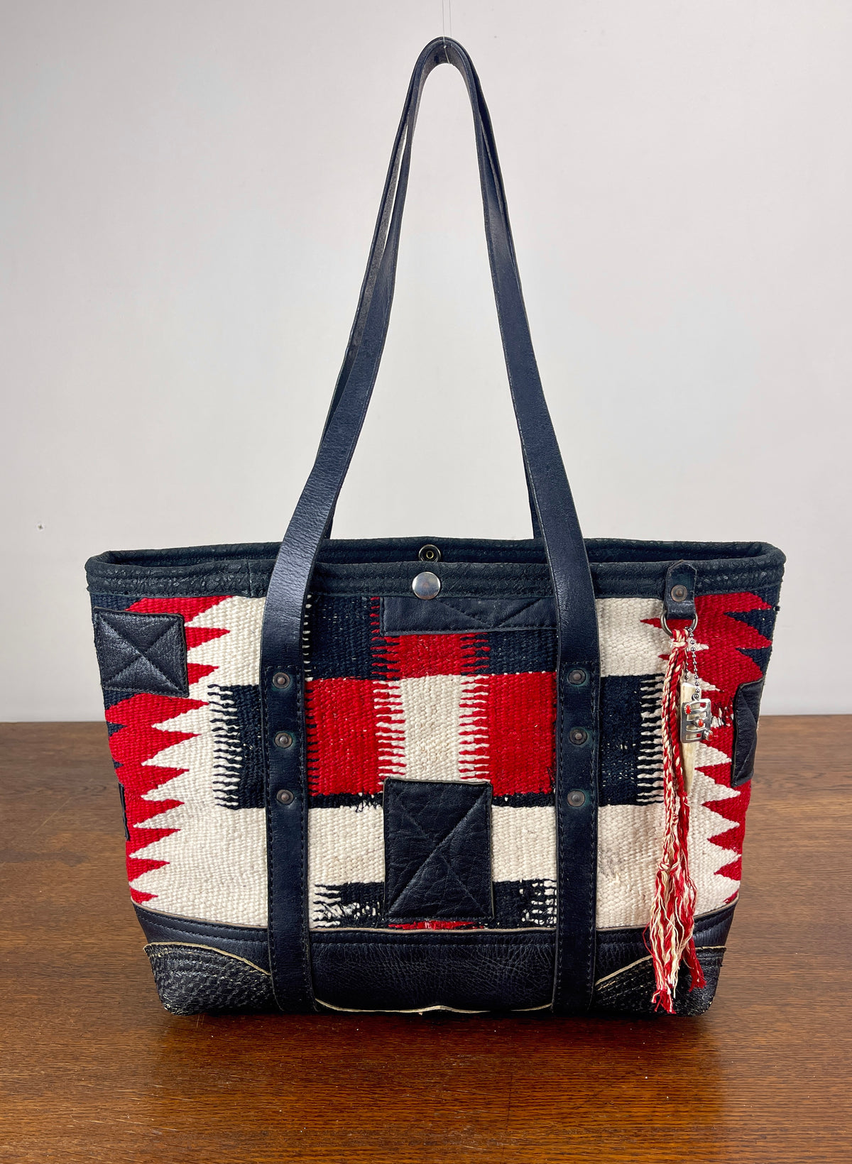 Compact Blk/Red/Cream Navajo Tote x Vintage Leather
