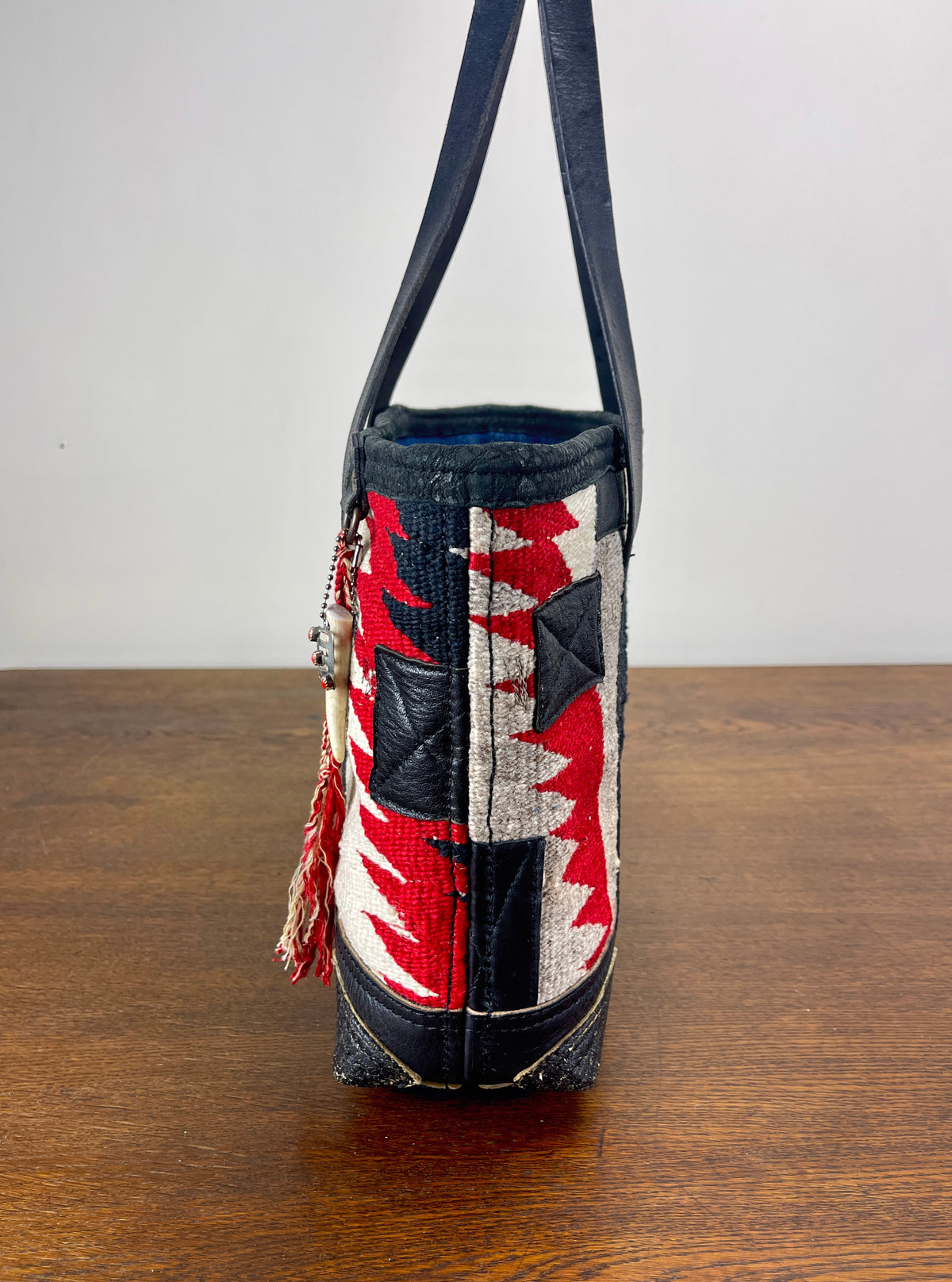 Compact Blk/Red/Cream Navajo Tote x Vintage Leather