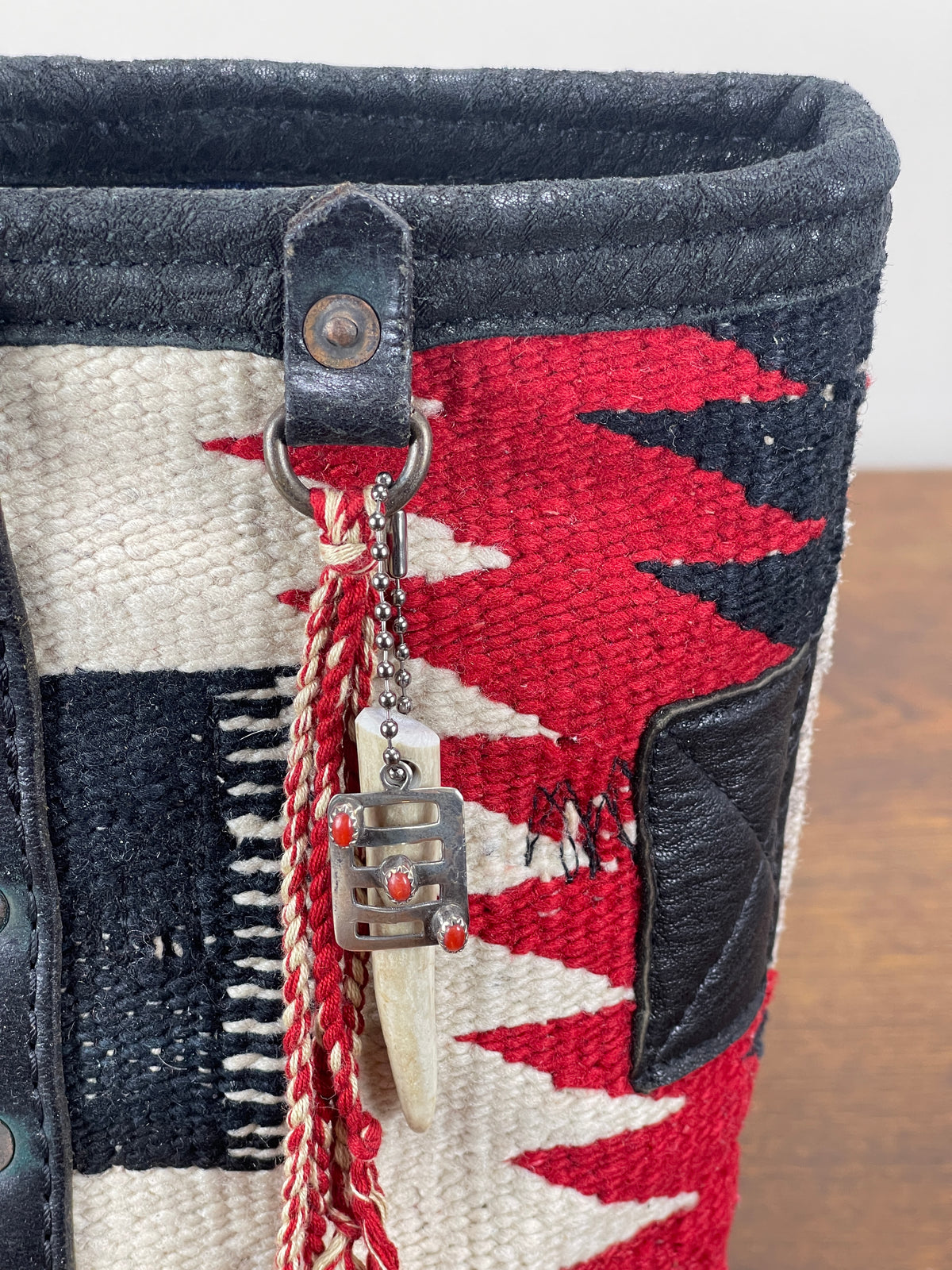 Compact Blk/Red/Cream Navajo Tote x Vintage Leather